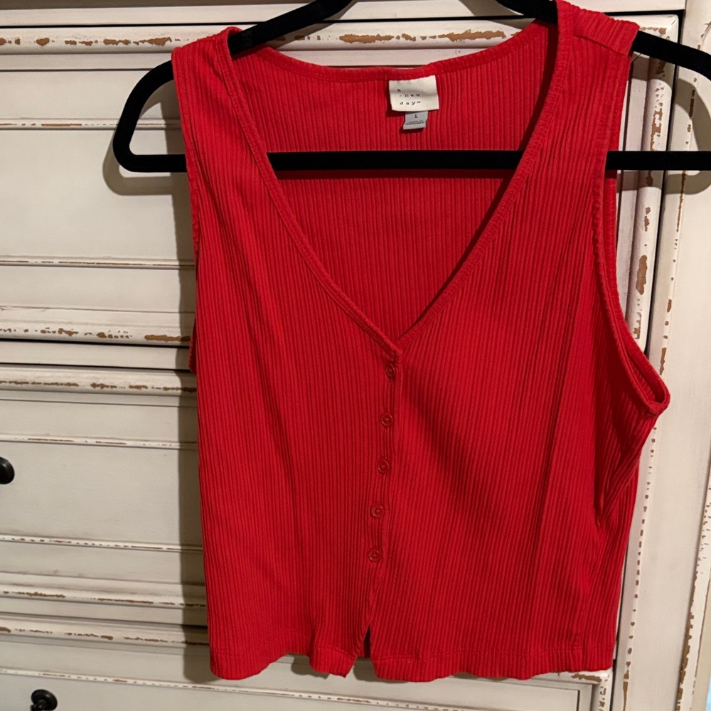 Target Red V-Neck Button Tank Top